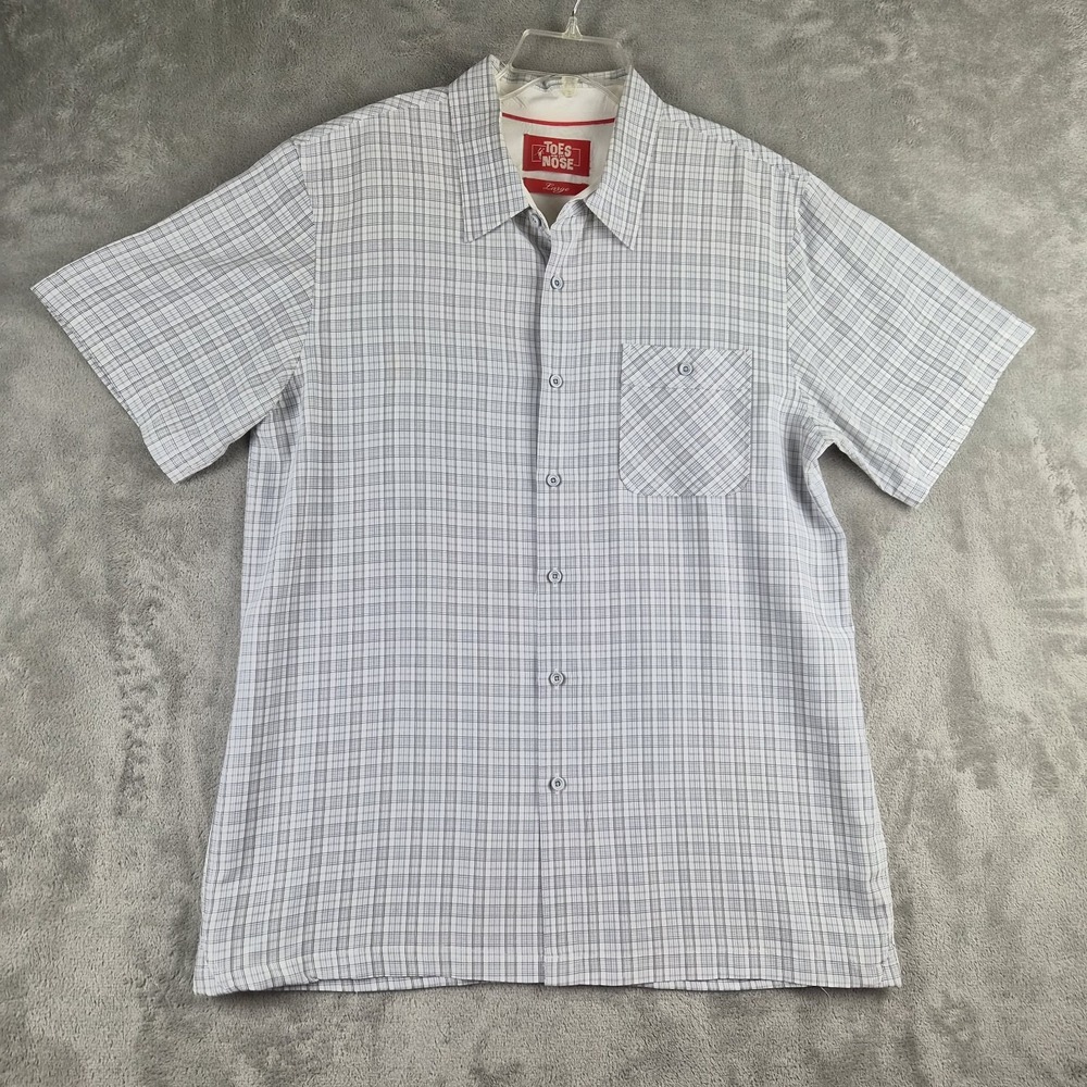 Toes On The Nose Shirt Mens Large Gray Short Sleeve Golf Lightweight Checkered
